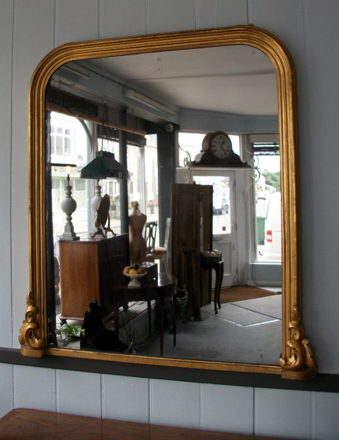 Victorian Gilt Moulded Frame with Arched Corners Over Mantel Mirror